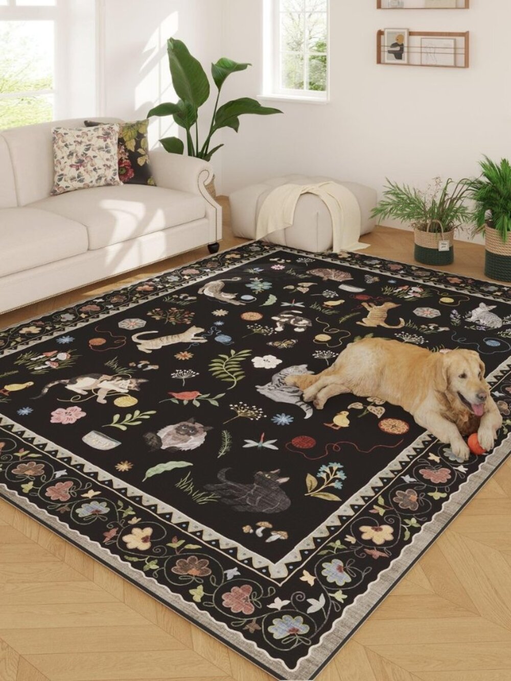 Large Area Rug 9x12 for Living Room Washable Non Slip, Black